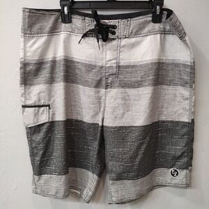 Ezekiel Board Shorts Swim Trunk Drawstring Men's Sz 38 Black White Stripe Beach